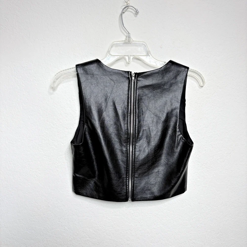 H:OURS Kida Biker Faux Leather Crop Top Black Streetwear‎ Grunge Women S